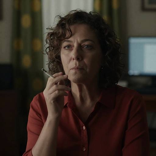 Middle-Aged Woman in a Dimly Lit Room