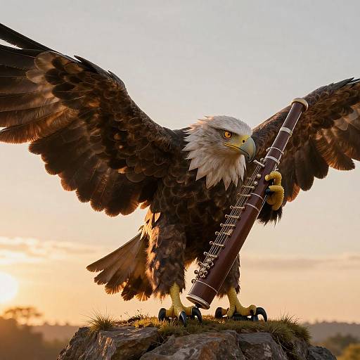Surreal Eagle Playing Bassoon