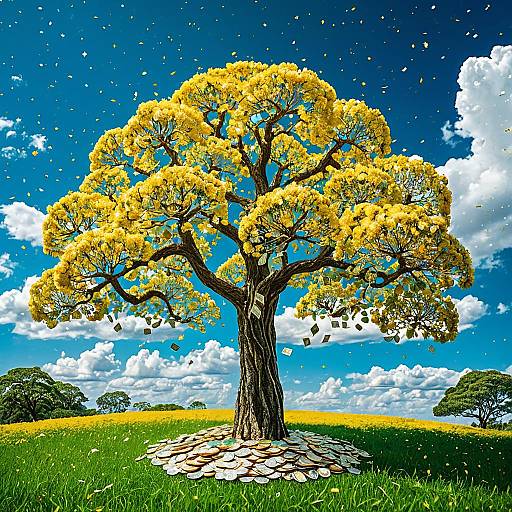 Majestic Money Tree with Golden Flowers