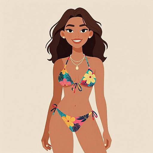 Smiling Woman in Floral Bikini