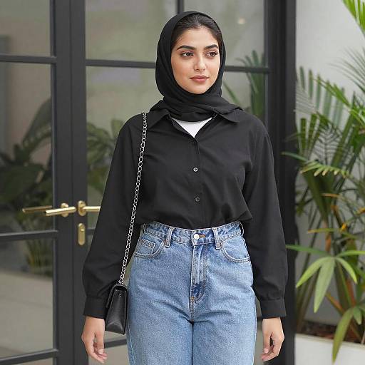 Young Woman in Black Hijab Fashion
