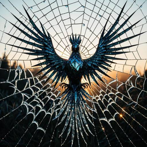 Glass Phoenix and Dewy Spiderweb at Dawn