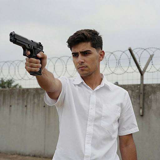 Young Man with Gun Outdoors