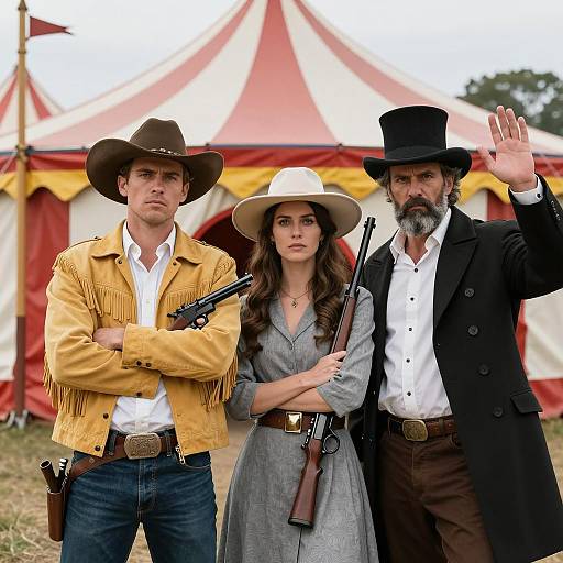 Dramatic Circus Gathering with Intense Characters