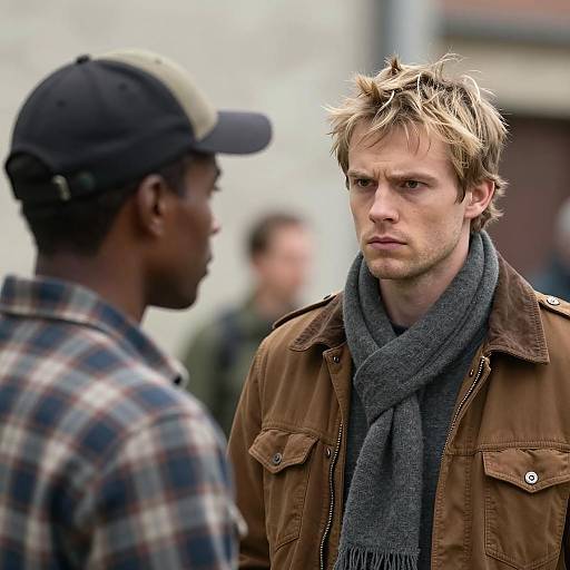 Serious Conversation Between Two Men Outdoors