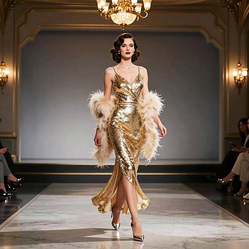 Glamorous Vintage Actress on Couture Runway