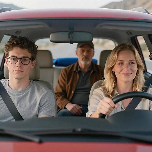 Smiles and Seriousness in a Red Car