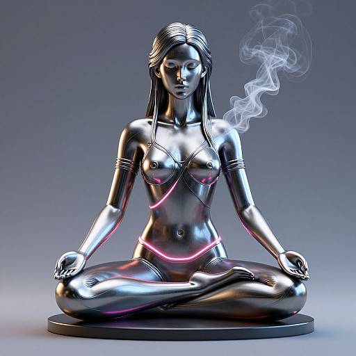 Realistic Neon Meditating Metal Sculpture