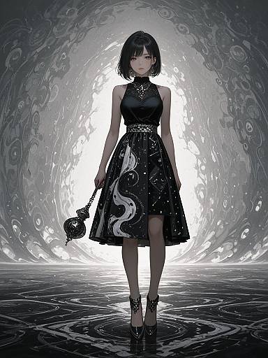 Woman in Black Evening Dress with Metallic Clutch