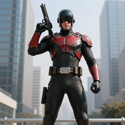 Futuristic Male Superhero in Urban Setting