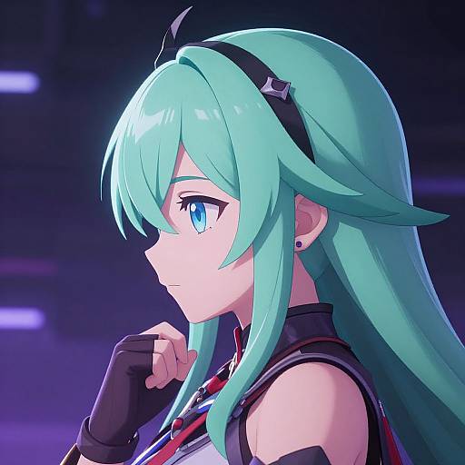 Anime Woman in Futuristic Purple Light