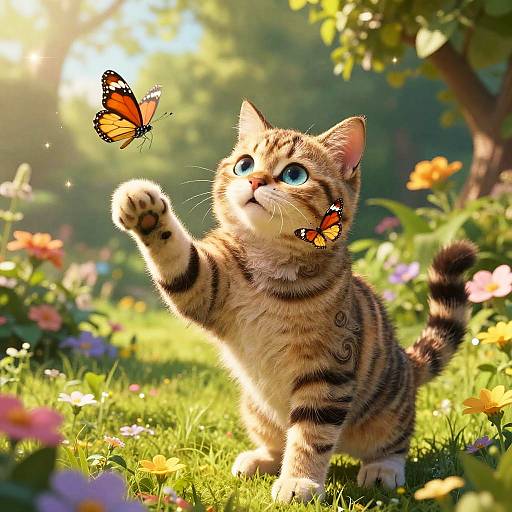 Playful Cat in Sunlit Garden