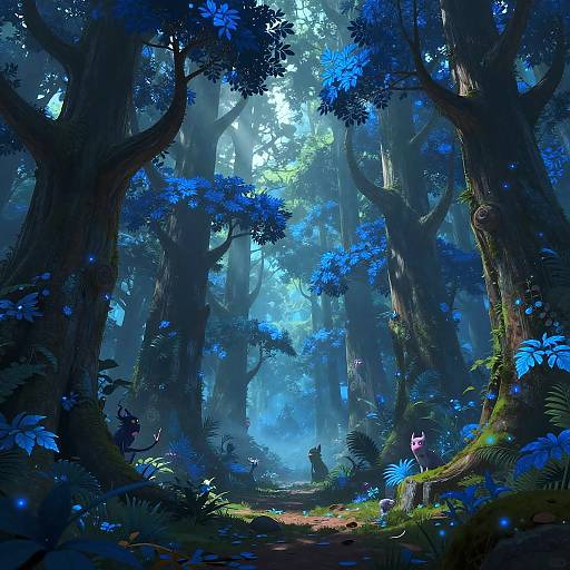 Panoramic Fantasy Forest with Glowing Trees
