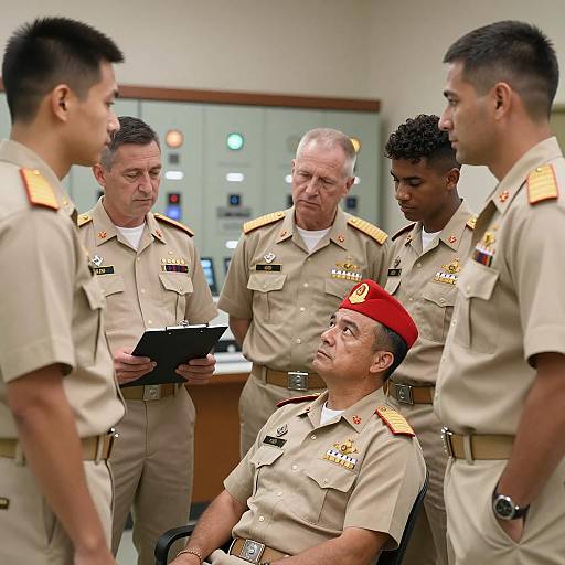 Military Personnel in Beige Uniforms Scene