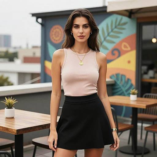 Petite Woman in Casual Rooftop Style