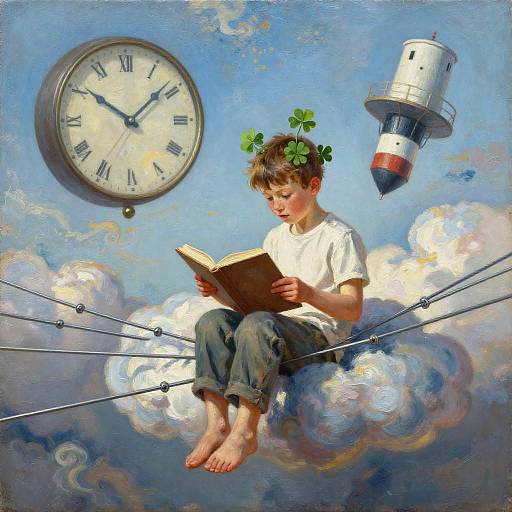 Surreal Oil Painting of Boy Reading