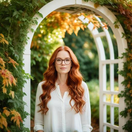 Woman with Red Hair Under Garden Archway