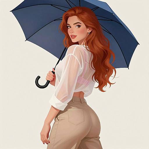 Confident Woman with Umbrella Illustration
