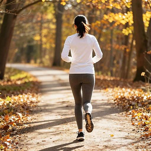 Runner on Sunlit Autumn Forest Path