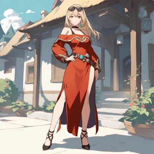 Contemplative Girl in Radiant Village