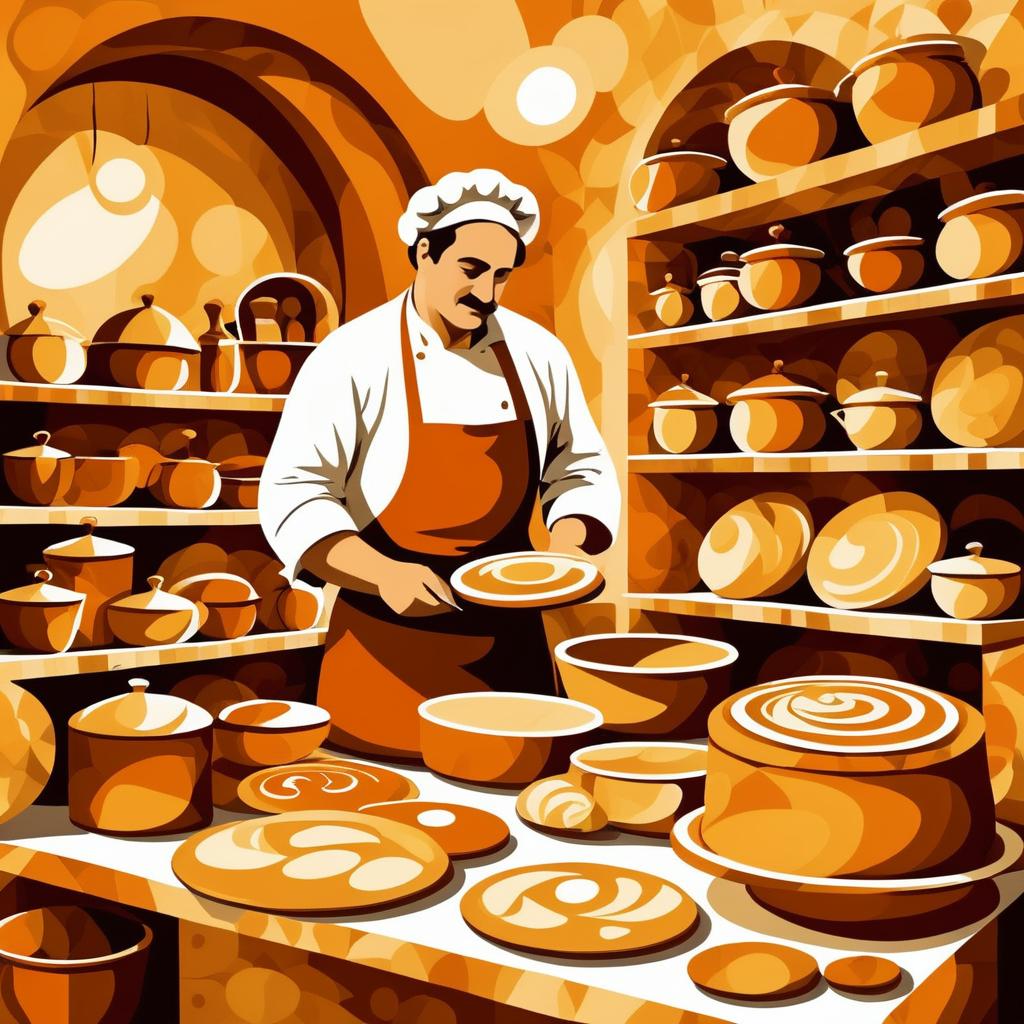 Chagall-Inspired Baker Illustration in Warm Tones