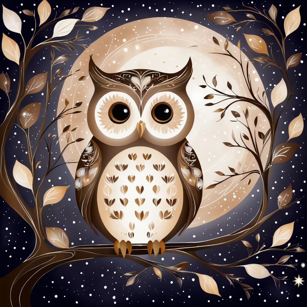 Whimsical Owl in Moonlit Fantasy