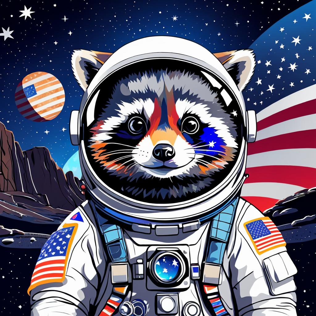 Curious Raccoon Astronaut in Space