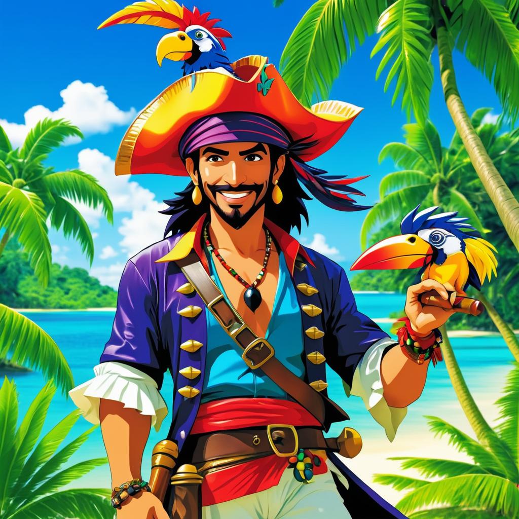 Adventurous Pirate on Tropical Island