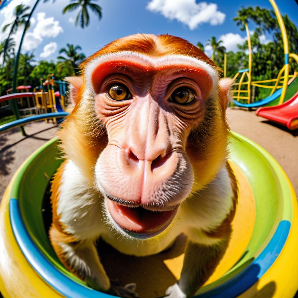 Comical Proboscis Monkey in Playground