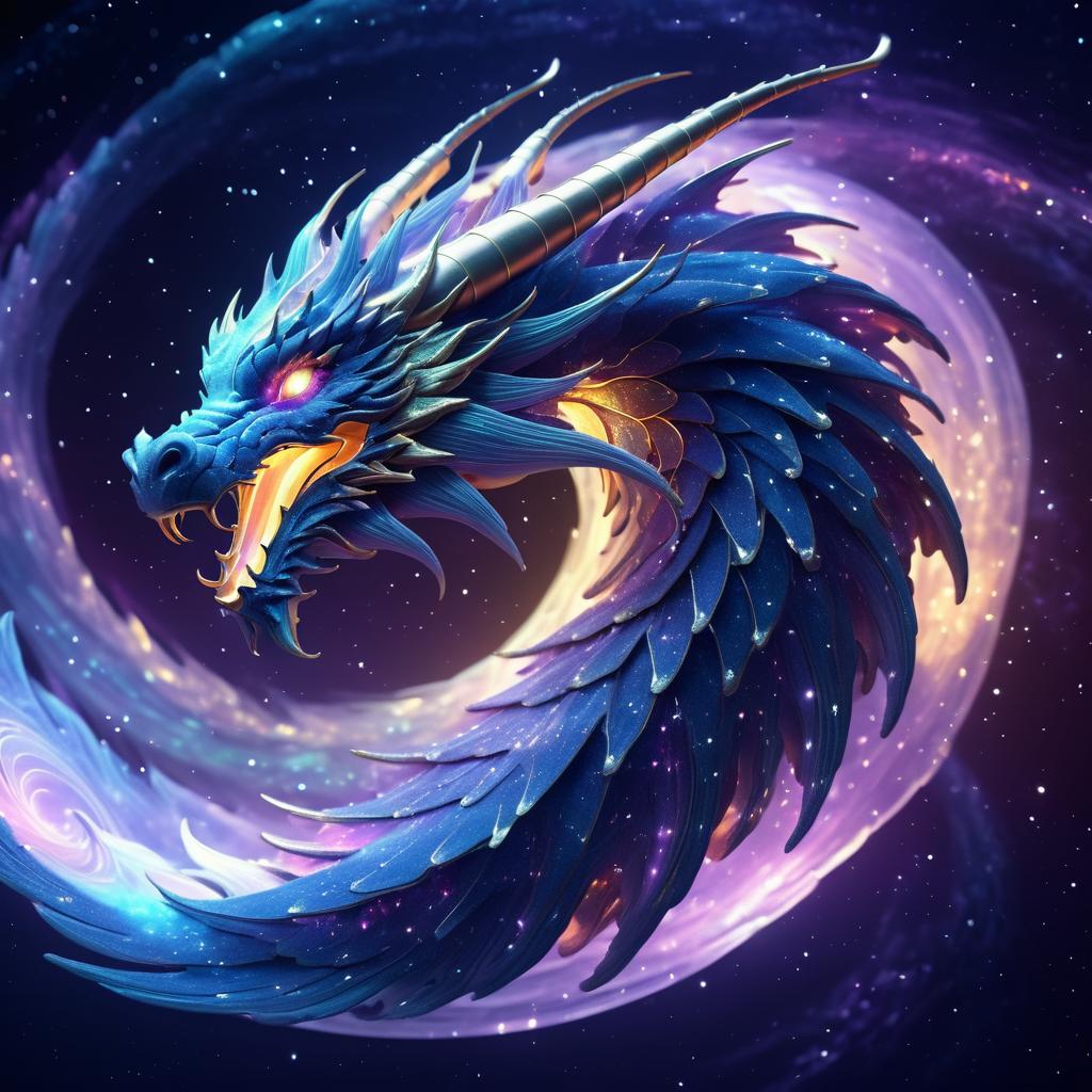 Ethereal Cosmic Dragon in Galaxy Swirl