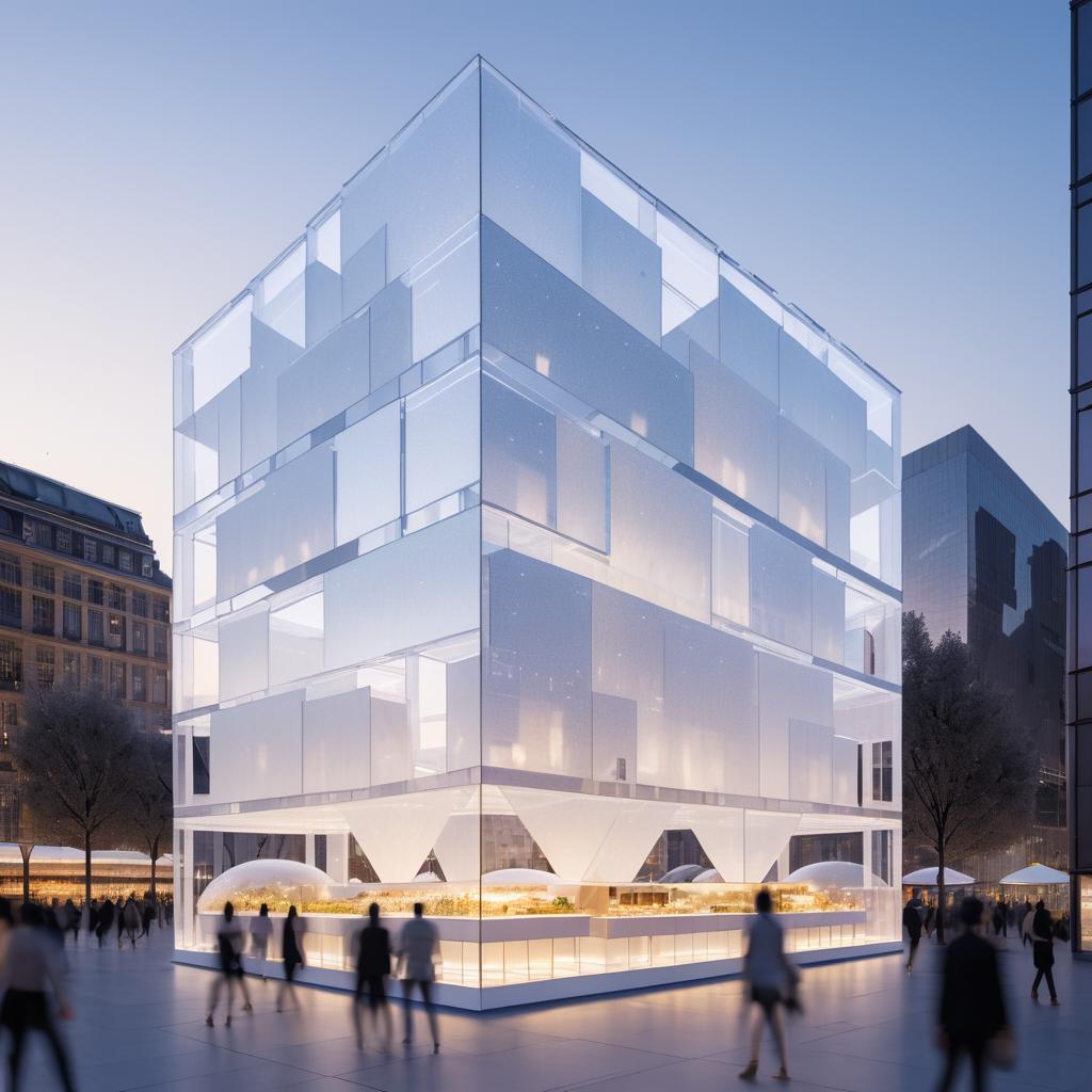 Quartz-Shaped Glass Building at Twilight