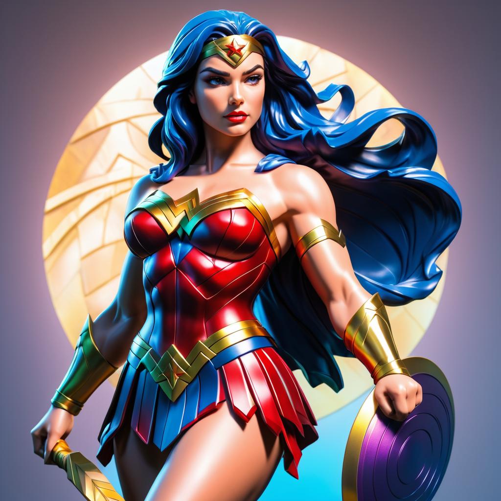 Vibrant Wonder Woman Stone Statue Art