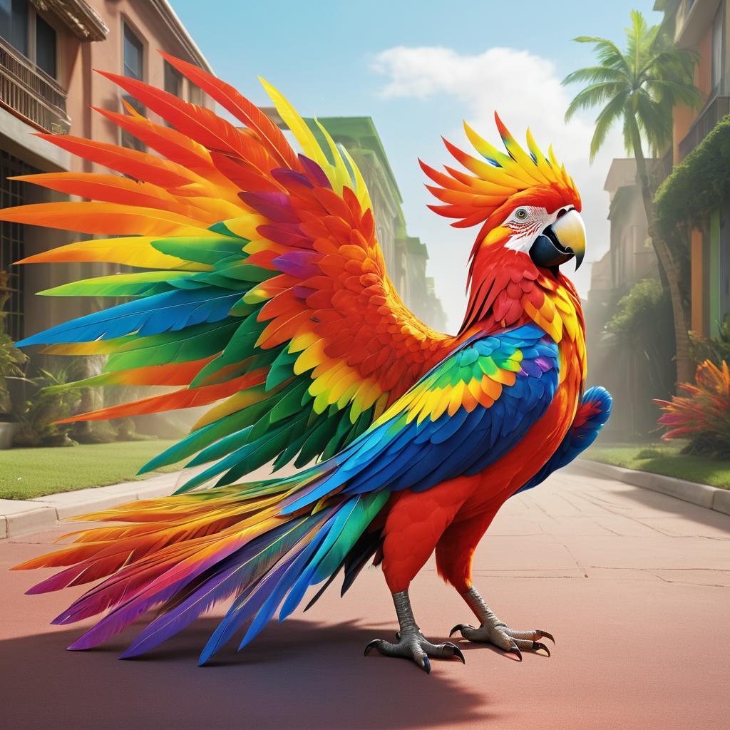 Mystical Phoenix with Rainbow Parrot Scene