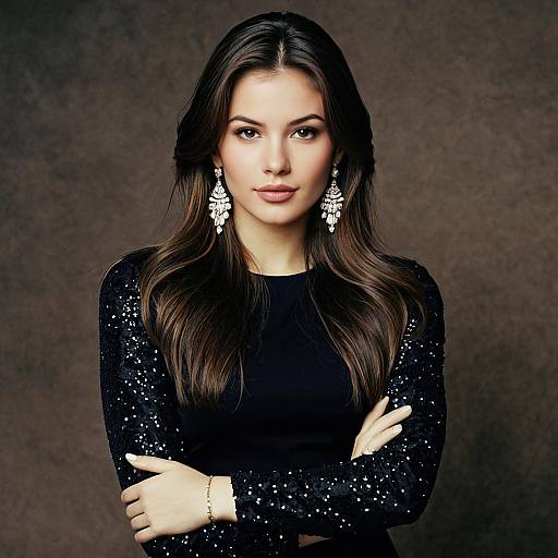 Elegant Woman with Long Hair and Jewelry