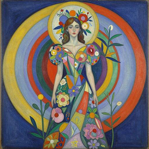 Abstract Floral Woman with Vibrant Circles