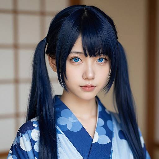 Photorealistic Blue Idoru in Yukata