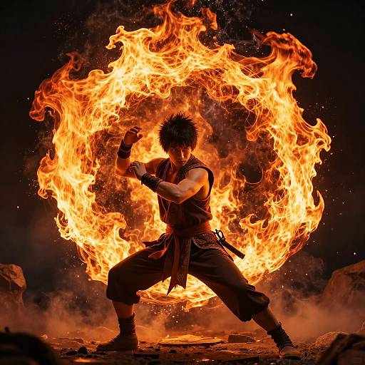 Realistic Fire Mage in Fighting Stance