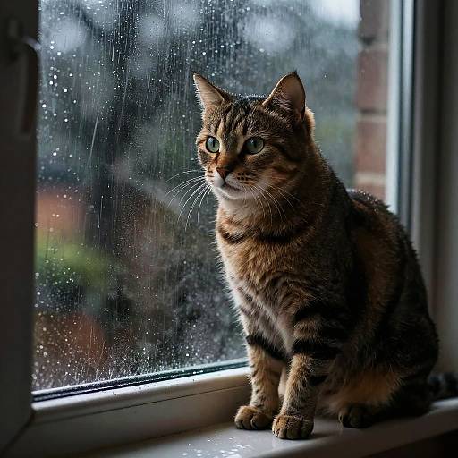 Hyper-Realistic Cat on Rainy Windowsill