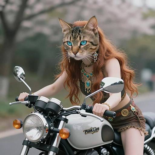 Cyberpunk Cat on Motorcycle Portrait
