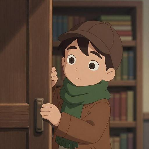 Curious Boy Peeking Behind Door