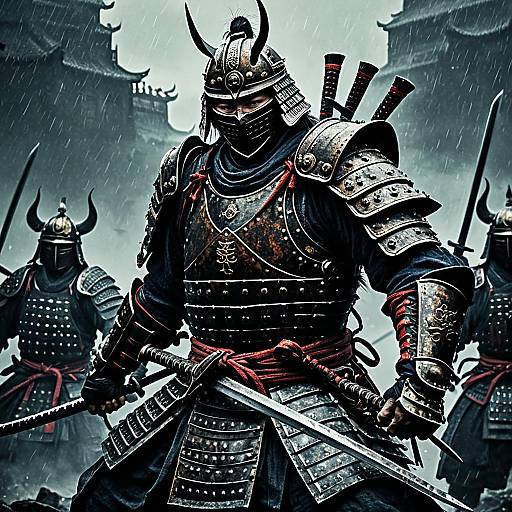 Haunted Samurai Warrior in Rusted Armor