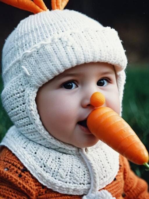 Baby Wearing Winter Hat with Carrot Nose