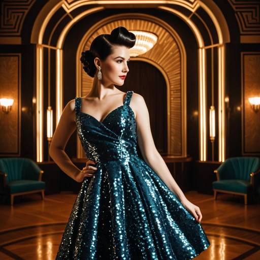Fashion Influencer in Sequined Dress with Victory Rolls Hairstyle