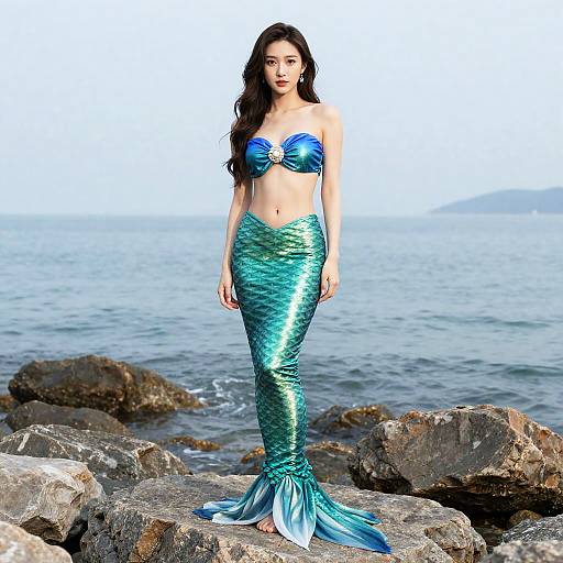 Female Mermaid in Green-Blue Costume