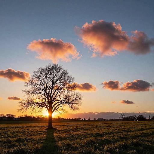 Vibrant Sunset Over Grassy Field