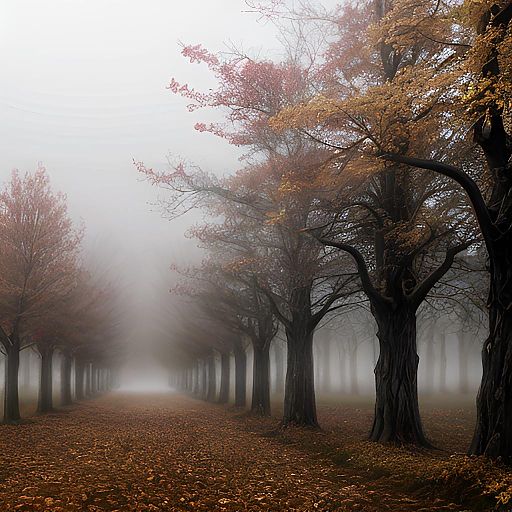 Whimsical Autumn Forest with Misty Fog