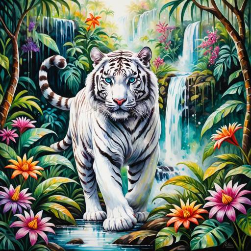 Majestic White Tiger in Vibrant Jungle