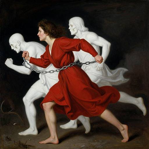 Woman Fleeing Death in Red Robe