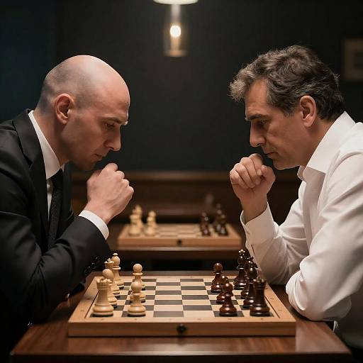 Intense Chess Match Between Two Men