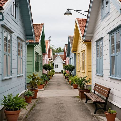 Colorful Alleyway with Wooden Houses